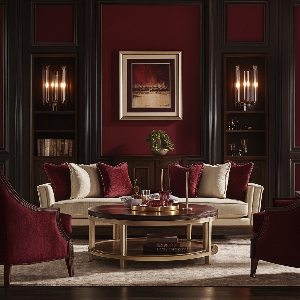 A luxurious lounge with plush armchairs and subtle gold accents, reflecting intimacy and sophistication.